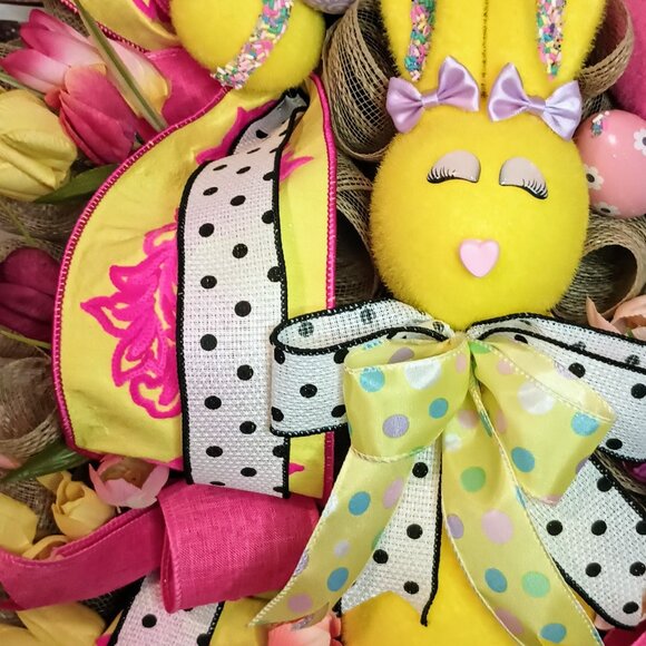 Easter Wreath for Front Door, Flocked Bunny Wreath, Easter decoration, Spring - Picture 9 of 10
